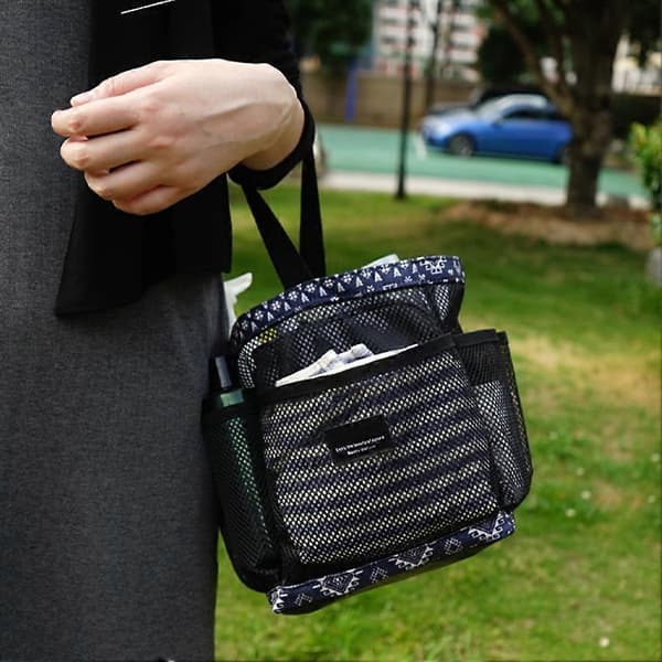 Mesh badebruser Caddy kurv med håndtag Holdbar bærbar foldbar taske til svømmebadeværelse Black