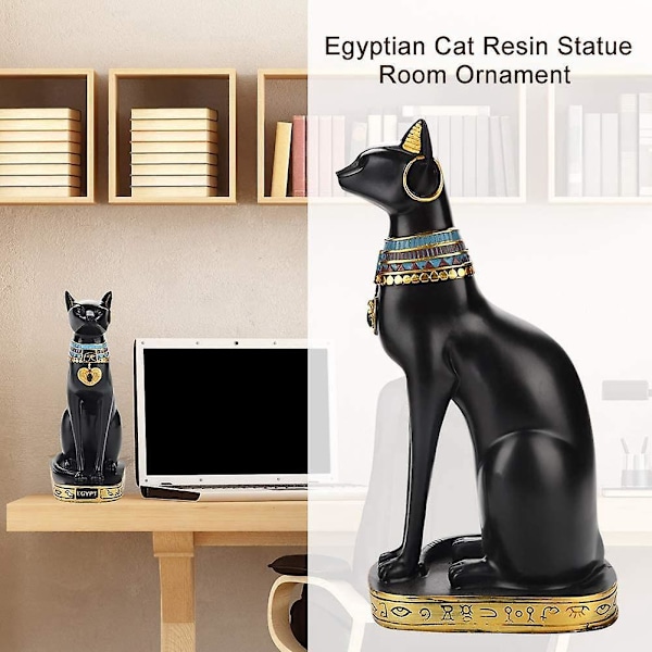 Egyptisk Kattskulptur, Dekorativ Kattstaty, Prydnadshantverkspresenter, för Hemmet, Svart, 14*9.5*24CM