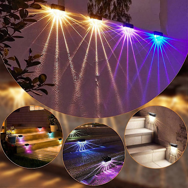 Solcellsdrivna Trädgårdslampor Utomhus, LED Vägglampor Utomhus, 4-pack Varmvitt + RGB Färger, Solcellsstaket