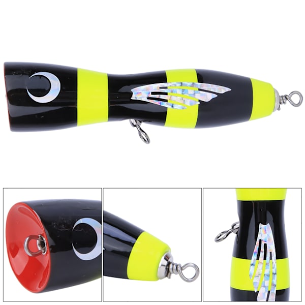 Trä Stor konstgjord Popper Fisk Lure Topwater Simulering Age Havsfiskeredskap svart gul