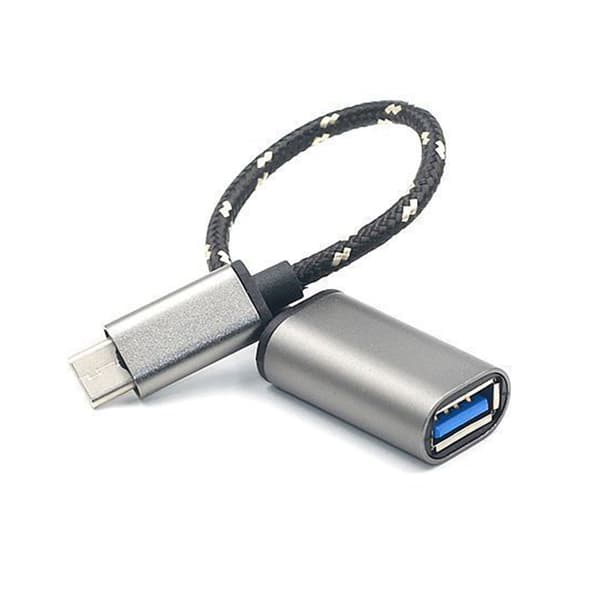 Type C OTG til USB 2.0-adapterkabel i aluminiumslegering, flettet nylontau Type C til USB-omformerkabel grå