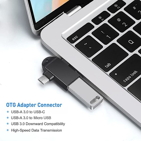 Micro USB/USB-C - USB 3.0 -sovitin rannehihnalla (2 kpl) - musta