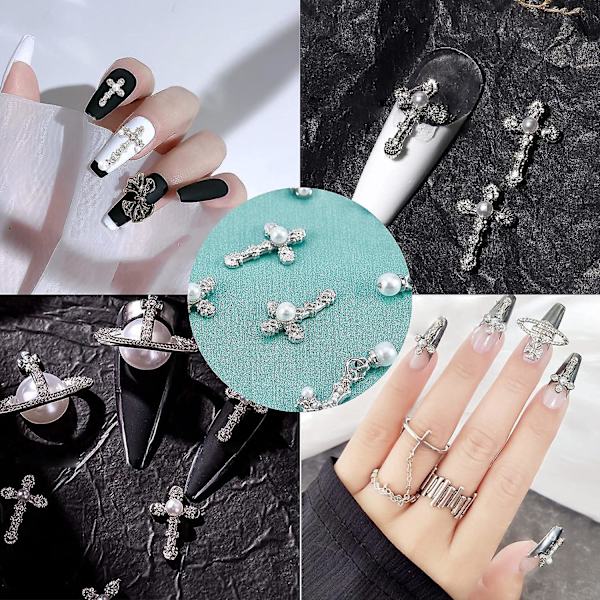 10-delad crossover nagelkonst berlocker set: 5 stilar, 3D stora nageljuveler med pärlor, antika blandade storlekar strass