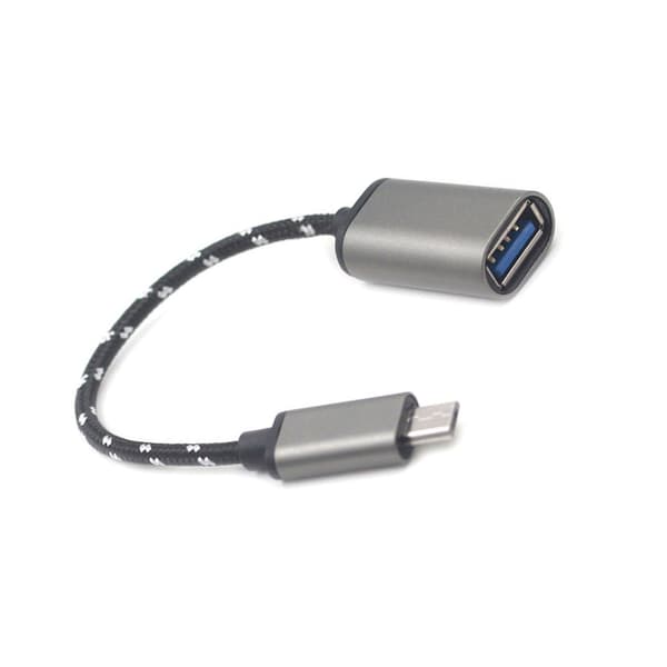 Type C OTG - USB 2.0 -sovitinkaapeli alumiiniseoksesta, nailonpunottu köysi, Type C - USB-muunninsovitinkaapeli, harmaa