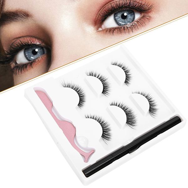 3 par falske øjenvipper Flydende eyeliner pincetsæt Vandtæt øjenmakeupværktøj3D-02