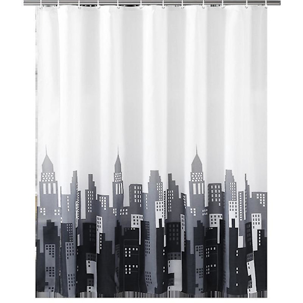 Vanntett muggbestandig dusjgardinsett med 12 kroker - polyesterstoff, maskinvaskbar, 220 cm x 200 cm hvit/svart