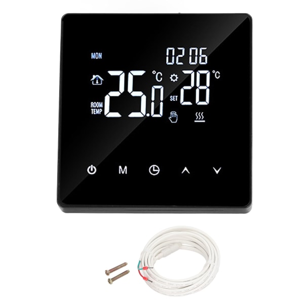 Digital Thermostat Screen Programmable Home Thermostat with 3 Meter Sensor Line for Electric Floor Heating Home Hotel Office AC90‑240V Black With WiFi