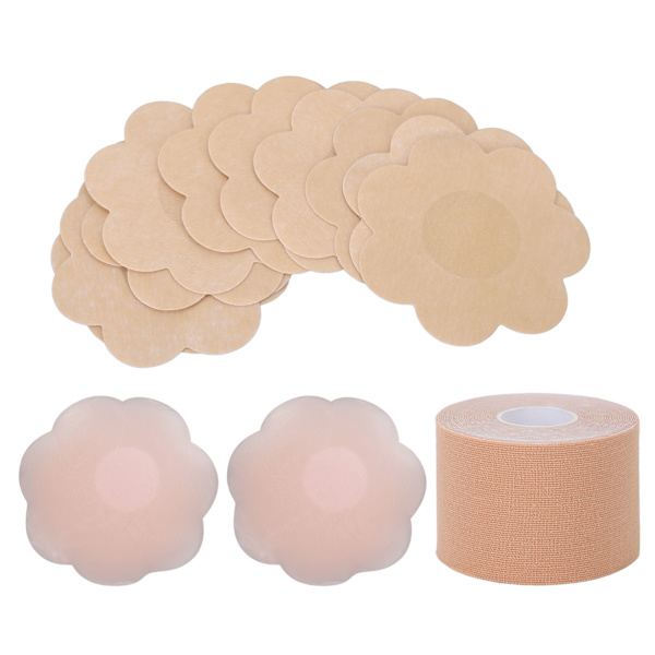 Brystløftetape Pustende Elastisk Boob Tape Sett Silikon Brystvortedeksel Patch
