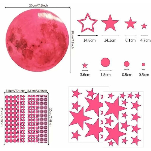 Självlysande Stjärn Väggdekaler Måne Prickar Väggdekaler Sovrumsdekoration Barn Väggdekaler Tonårsflickor Sovrumsdekoration 435st (Rosa) Heminredning