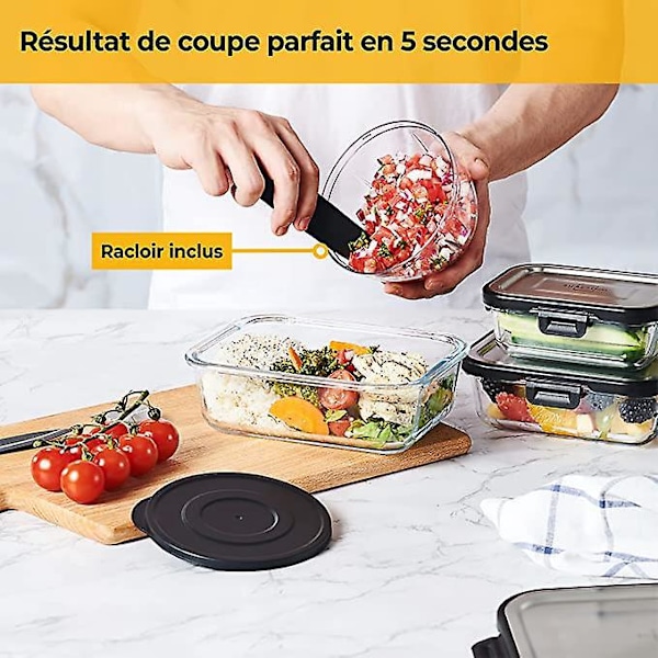 Mini Manuel Rustfri Stål Hakker - 5 sekunder - Med Skraber - Mixer Hakker Løg, Hvidløg, Urter
