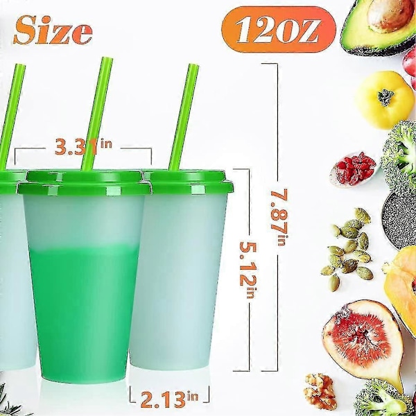 Fargeskiftende kopper med sugerør og lokk: 355 ml kalde drikkekopper for barn, 10 stk. gjenbrukbare plastkrus i bulk