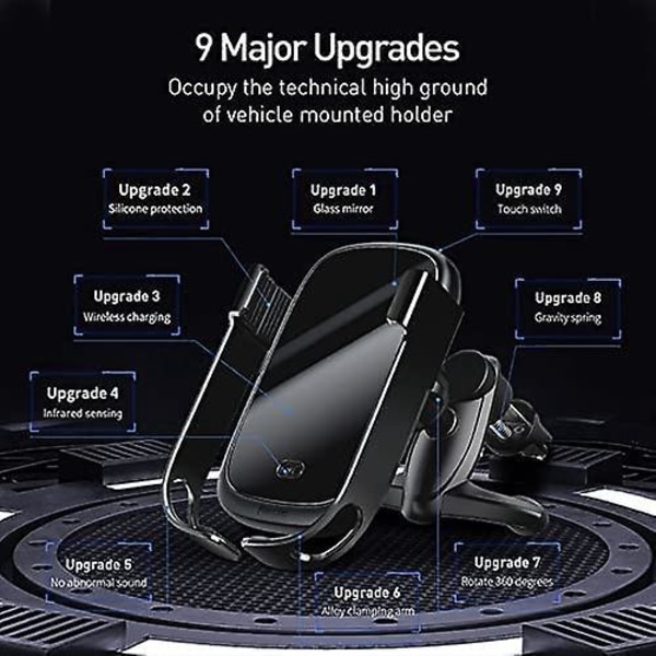 Trådlös billaddare, automatisk induktion, 10W Qi-laddning för Galaxy S10 S9 S8 S8+ S7 Edge, standardladdning för iPhone XS XR XS Max X 8 Plus Huawei