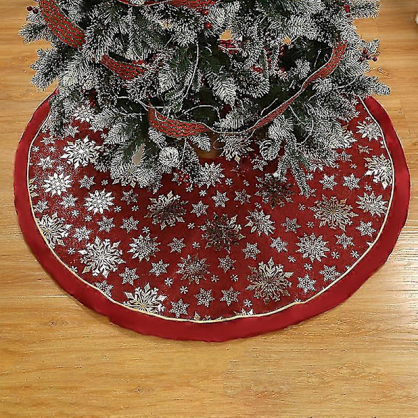 48\" Stort Juletreteppe Gullfarget Snøfnugg Innendørs Nordisk Stil Lyse Farger Rustikk Luksus Julepute Festbehandling, Rød