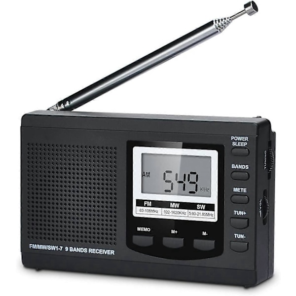 Full Band AM/FM/SW DSP Radio Stereo Høyttaler LCD-Skjerm Vekkerklokke Sleep Timer Lommeradio Digital Demodulering Best Mottak med Teleskopisk A