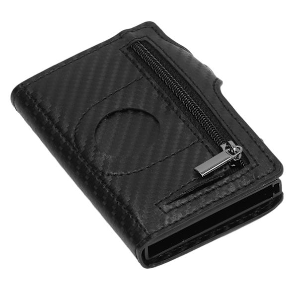 Pung i aluminiumlegering PU Anti Lost Ultra tynd ID kreditkortholder til Locator Tracking Device Carbon Fiber Sort