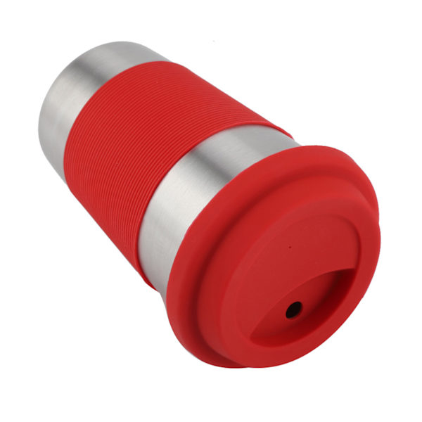 500ml Rostfritt Stål Mugg Dricka med Silikonlock & Lock Värmeisolering Vattenflaska (Röd)