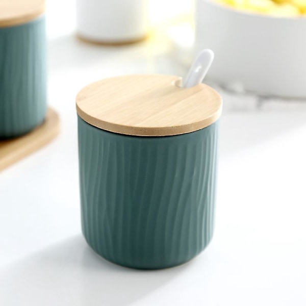Nordisk Keramisk Saltskakare Set - 3 delar med lock och liten sked