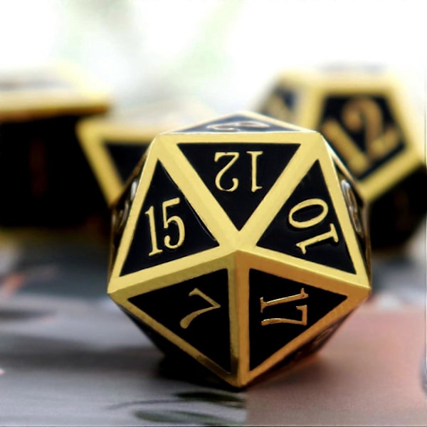 Blodplettede Metal DND Terninger Sæt Blodplettede Terninger D&D Polyhedrale RPG Terninger (Guld Sort)