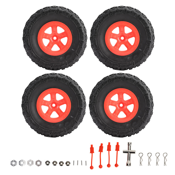 4 stk. RC-hjul og dekk for RC Short Course Truck-dekk for Traxxas SLASH 1/10 RC-bil, rød
