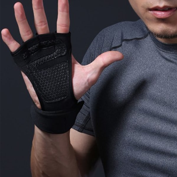 Håndvægtløftningshandsker Anti-Slip Fitness Træningshandsker Halv Finger Længde Forlænget Viklet Håndled Beskyttelseshandsker Sort XL
