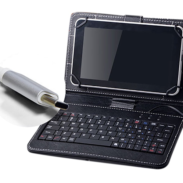 Trådløst tastaturdeksel i kunstlær, bærbart tastaturdeksel for nettbrett, beskyttende deksel for kontor, forretningsreiser, TYPE C-adapter for Android, Universal 10,1 tommer