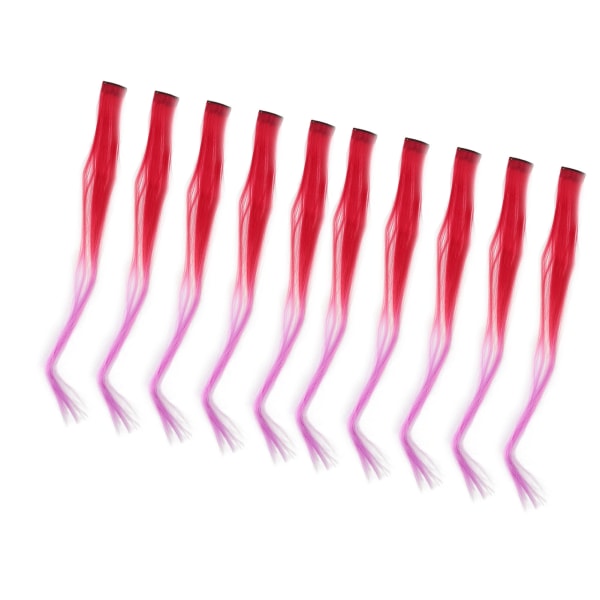 10 stk farget klips i hårpynt Gradient Langt rett syntetisk hårforlenger hårstykke for Cosplay Party Mørk Rød Gradient Lilla