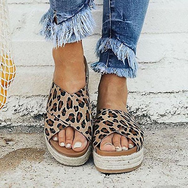 Chunky Leopard Platform Espadrille Wedge Sandals for Women EU 37