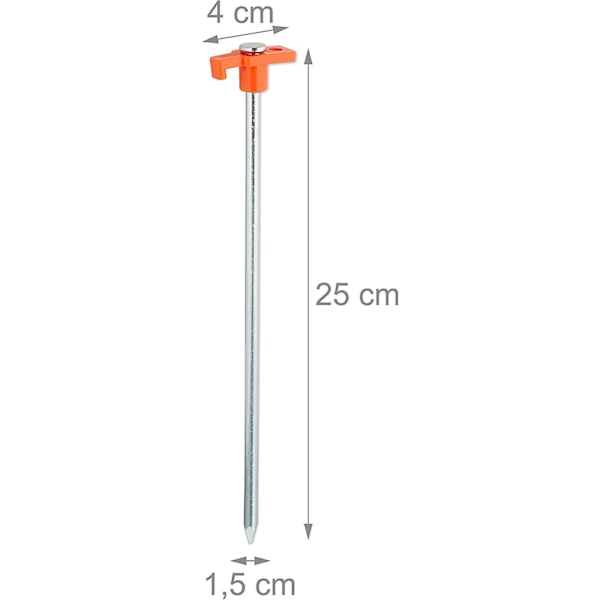 Sarja 10 oranssia 25 cm:n galvanoitua kovaa lattia-ankkuria ja -tolppia
