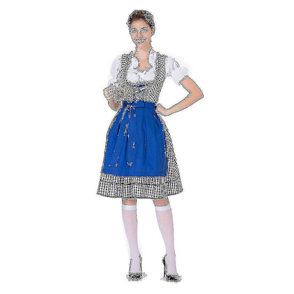 Kuuma naisten Oktoberfest-asu - saksalainen Dirndl-mekko baijerilaisiin karnevaaleihin (hinta laskenut!) S sininen