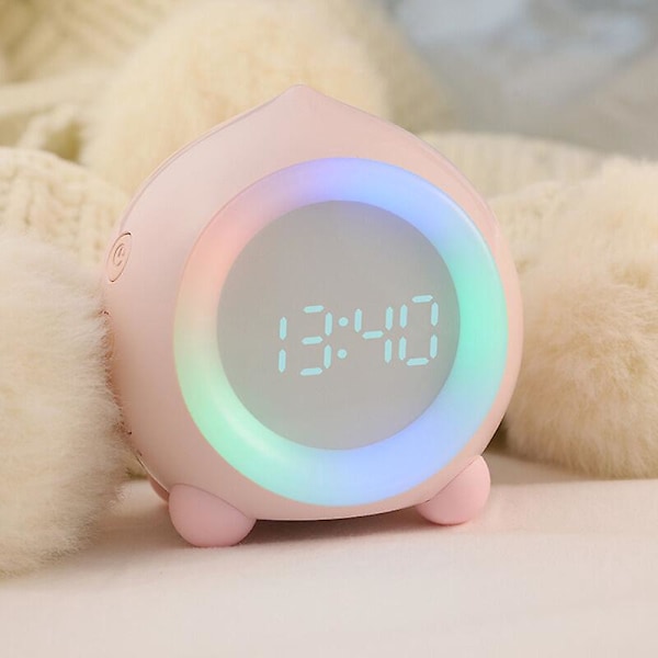 Børnevækkeur Lysende Digital LED Lampe Vækkeur Natlys Pige Drenge Dag Nat Barn Justerbar Lydstyrke Snooze USB Opladning Vækkeur（B