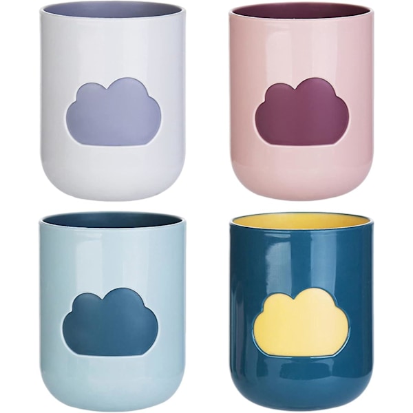 Plasttumbler, 4 stycken Tandborstkopp Munsköljkopp Resemunsköljkopp Molnmönsterdesign för Picknick, Utomhus och Hemfester (4 Färger)