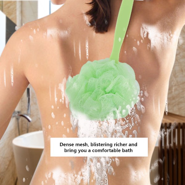 Grönt långt handtag Supermjukt badduschboll Body Back Brush Mesh Sponge