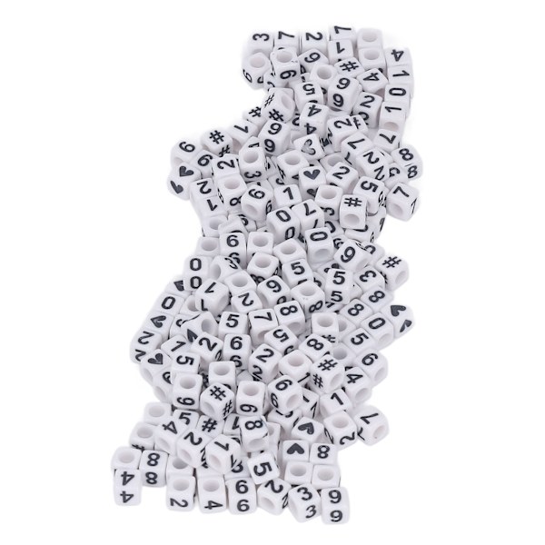 300 kpl akryylinumerohelmiä, valkoisia, 7x7 mm, akryylihelmiä korujen valmistukseen, DIY-rannekkeisiin ja koristeisiin