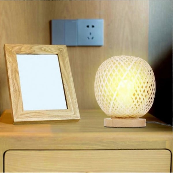 Bambus Rattan Bordlampe Japansk Stil Sengelampe Skrivebordslampe Soveværelse DIY Dekoration EU Stik