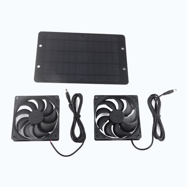 Solcellepanel Vifte Kit Dobbel Luftavtrekker Utendørs Ventilasjonsutstyr for Drivhus 10W 800MA