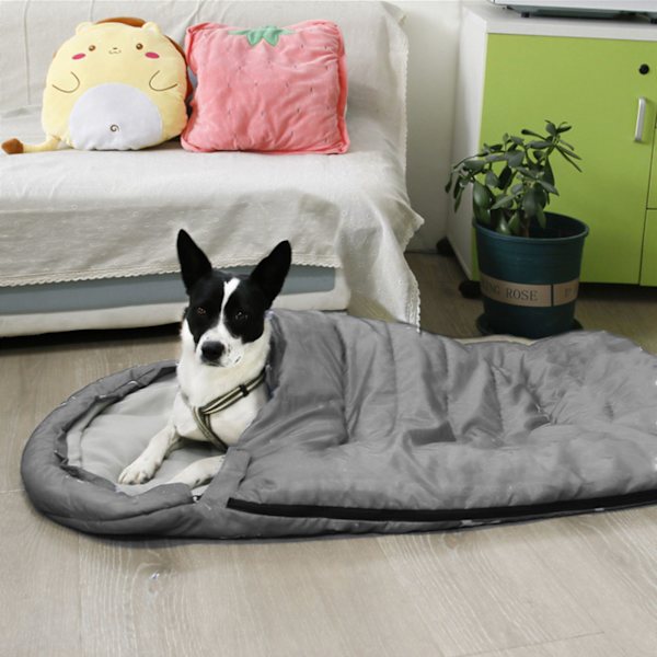 Vandtæt kæledyrs sovepose tæt tilpasning varm foldbar hund seng indendørs udendørs rejse lysegrå foring 110x70cm/43.3x27.6in