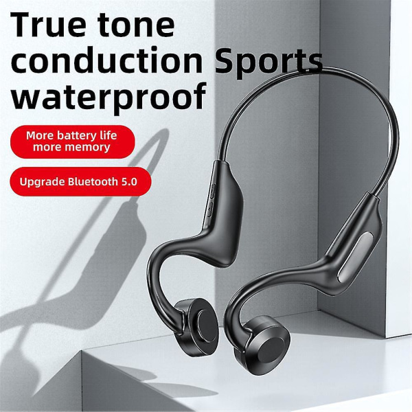 Svarte vanntett beinledning trådløse Bluetooth-sportshodetelefoner