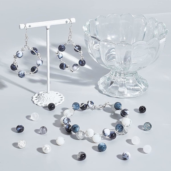 24 Färger 8mm Runda Glaspärlor, 720st Svarta Vita Armbandspärlor Bulk Marmor Lösa Pärlor Distanser för Armband Örhänge Halsband Smyckestillverkning Hallowe