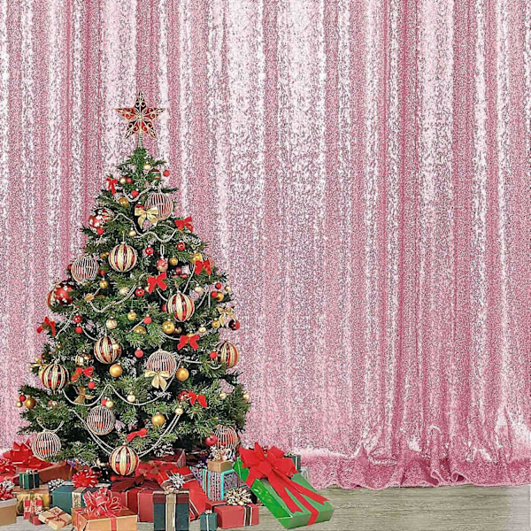 8,5 m - 2 st Ljusrosa Paljettbakgrund Draperier Paneler, Fotobakgrund Glittergardiner