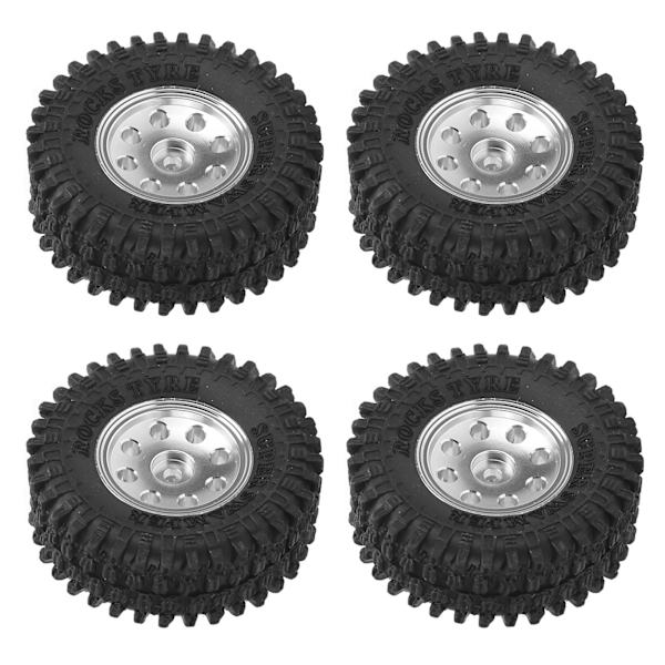 4 stk. Microbildekk i gummi 1/24 Beadlock RC klatredekk for Axial SCX24 AXI00002 sølv