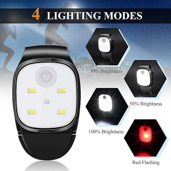 USB-ladattavat LED-juoksuvalot - Heijastavat ulkoilma-yöjuoksutarvikkeet (2 pakkausta)