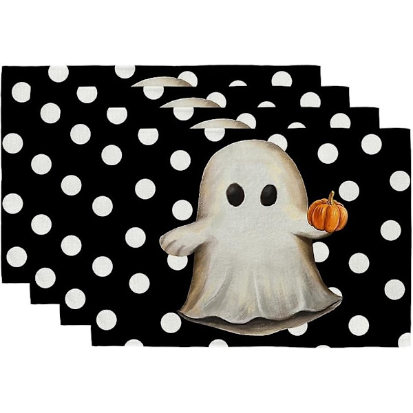 Halloween Bordbrikker Sett - 4 Pakk, Skummel Spøkelse Gresskar Burlap Borddekor for Landstil Spisestue