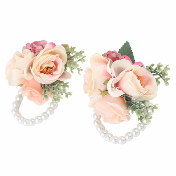 2 stk./pose Brudepige Håndledsblomst Kunstig Håndblomst til Bryllupsdag Cocktailparty Pink