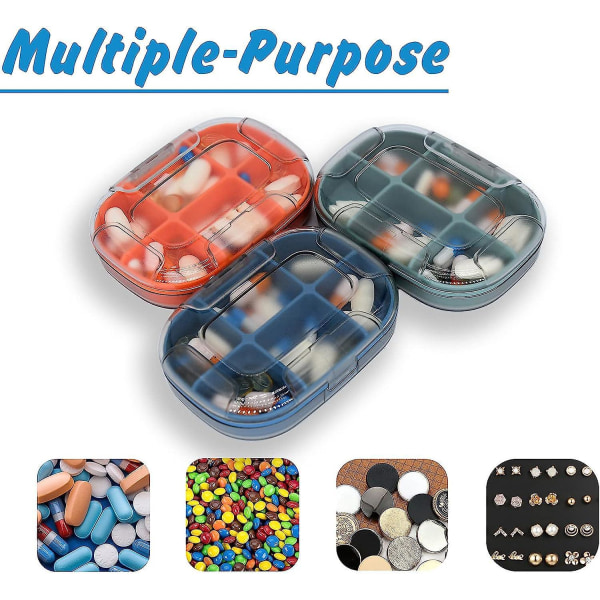 Blå 3-pack bärbar pillerlåda med 6 fack - Litet case för piller, medicin och vitaminer - BPA-fri organizer från Dakchorno