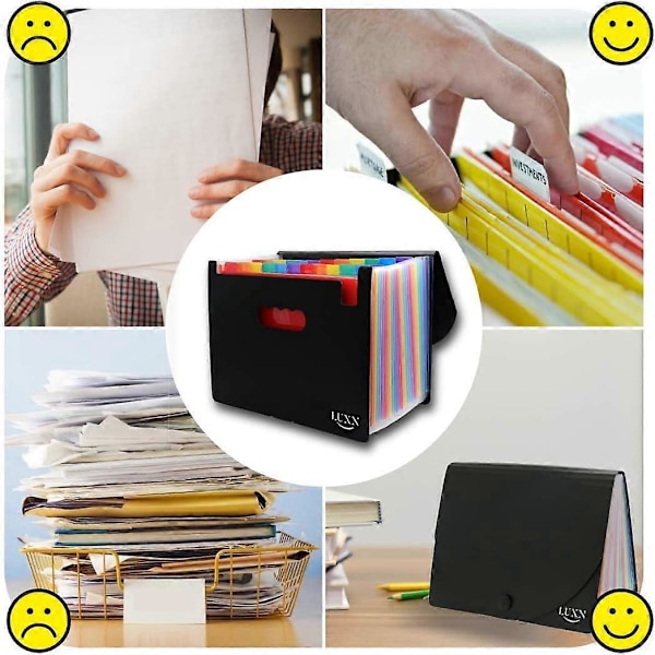 Filorganiser med 24 lommer, udvidelig filmappe med låg og regnbuefarvede etiketter, A4-størrelse harmonikamappe, dokumentorganiser