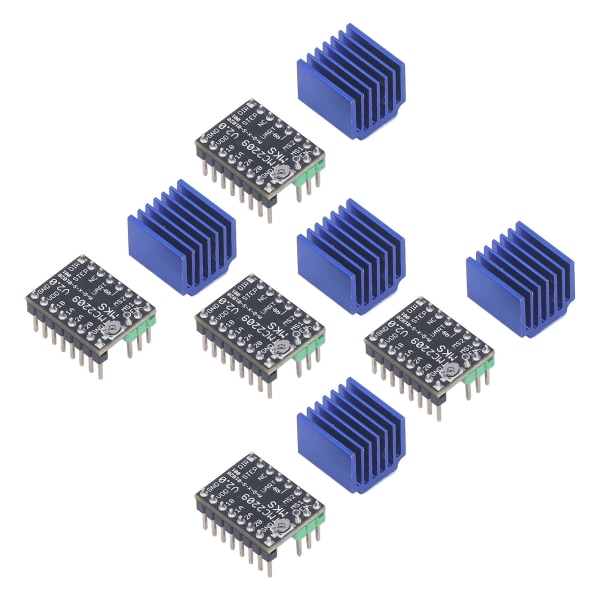 5 set stegmotordrivkits, ultratyst motordrivenhet med kylfläns 5,5-28V MKS TMC2209