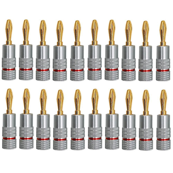 Banankontakt 24k gullbelagt 4,5 mm bananplugg med skrulås, 20 stk