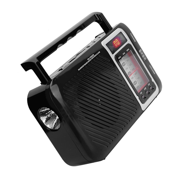 Multifunktionsradio med LED-lys, højttaler, understøtter hukommelseskort, MMC, USB, FM, AM, SW, 110-240V US-stik, sort