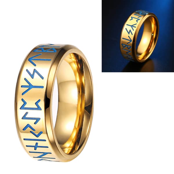 Mænd Titanium Stål Ring Graveret Guld Lysende Moderigtig Blank 18,2 mm Indvendig Diameter Ring