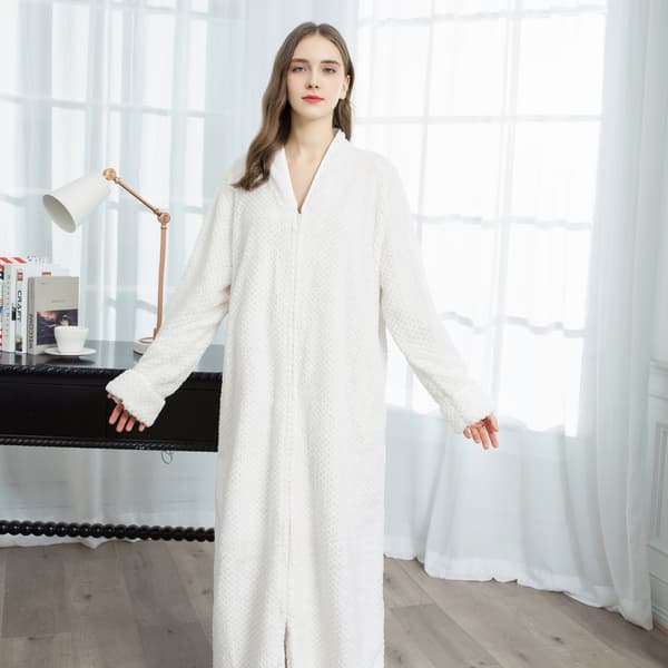 Zip Up Robe för kvinnor flanellfleecerockar Vintervarm husrock Nattlinne Marinblå Navy Blue M